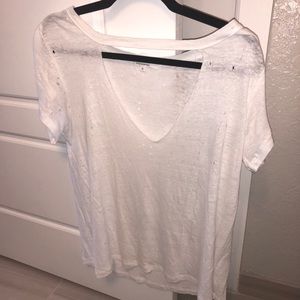 White cutout v neck distressed tee